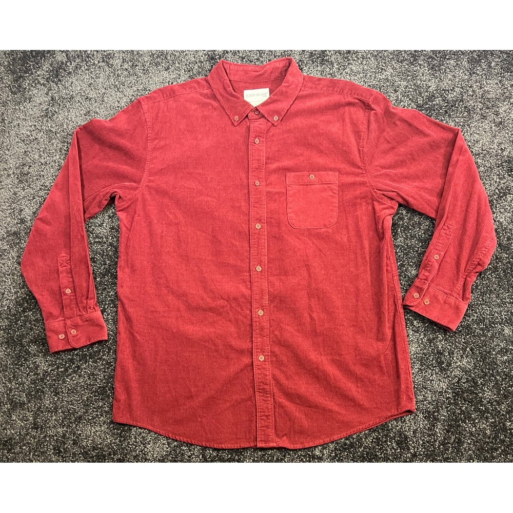 John Blair Mens Corduroy Button Down Shirt Long‎ Sleeve Casual Top Burgundy